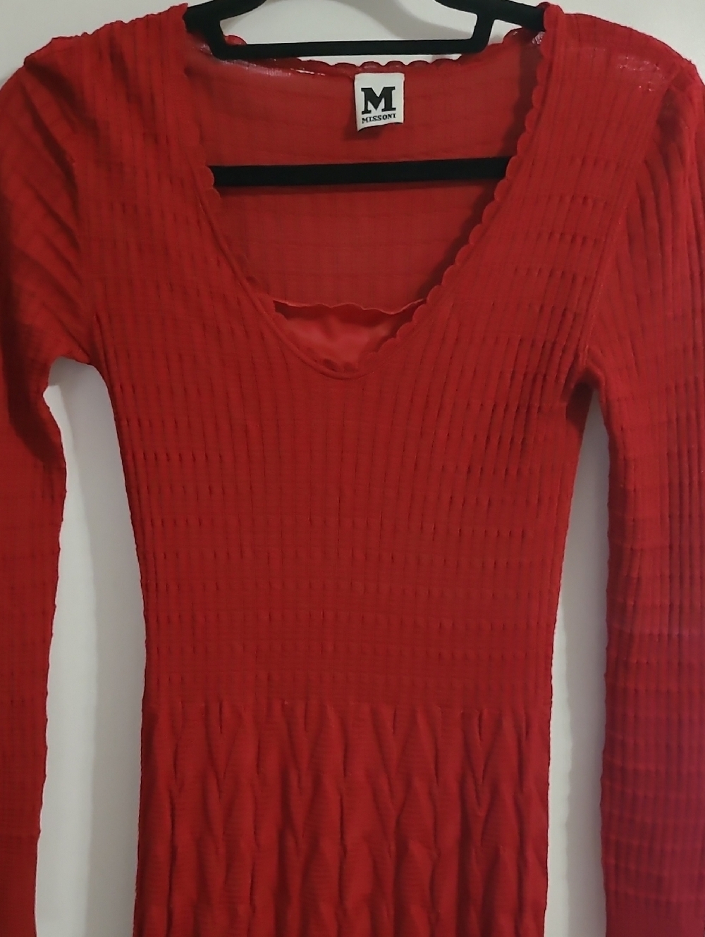 Missoni Red Ribbed Scoop-Neck Long Sleeve Dress
